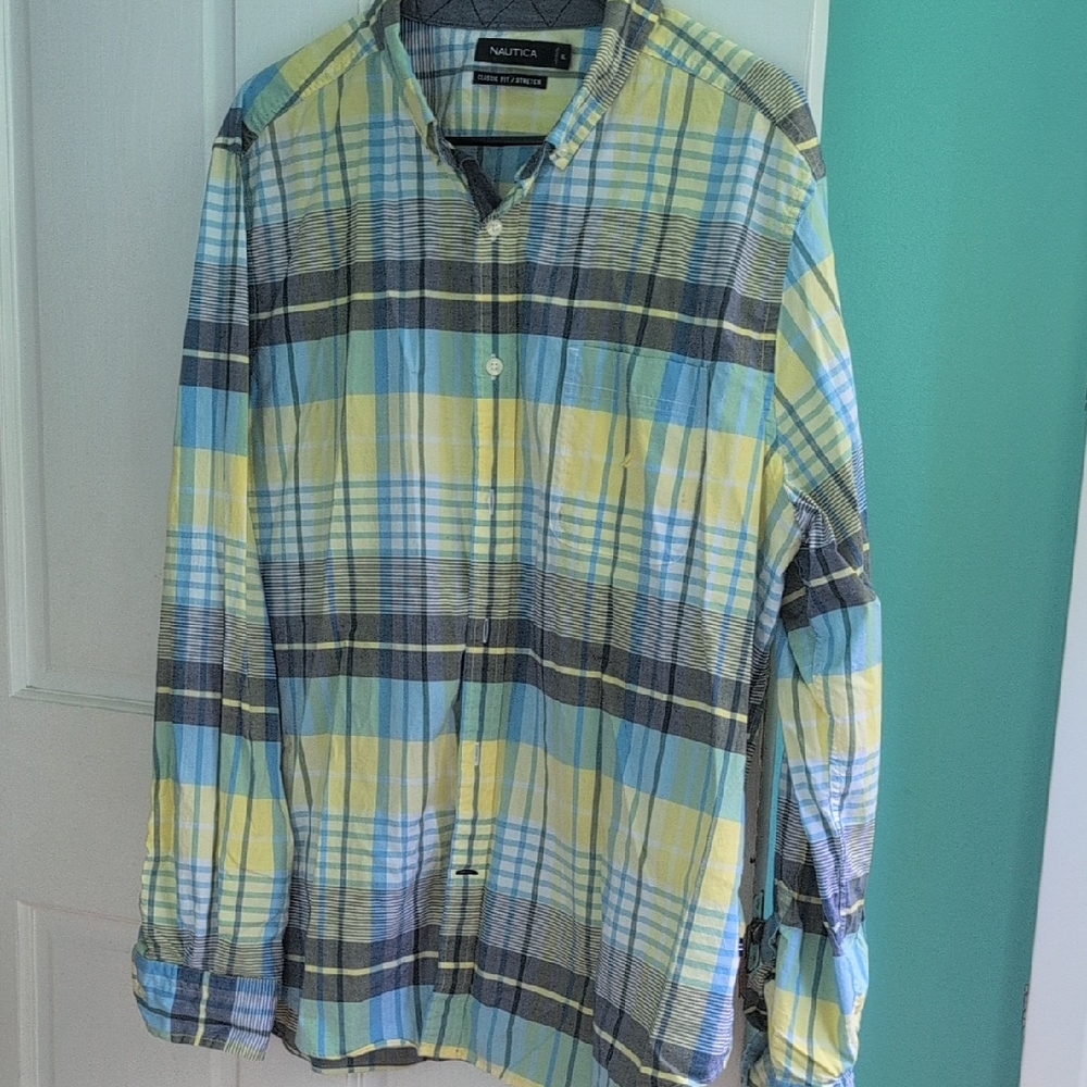 Nautica Men's Plaid Shirt - Blue and Yellow
